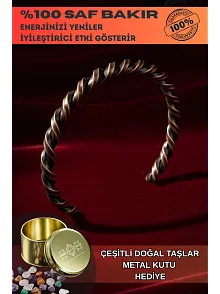 Tork Model %100 Saf Bakır Erkek Kadın Bileklik – Metal Kutu ve Doğal Taşlar