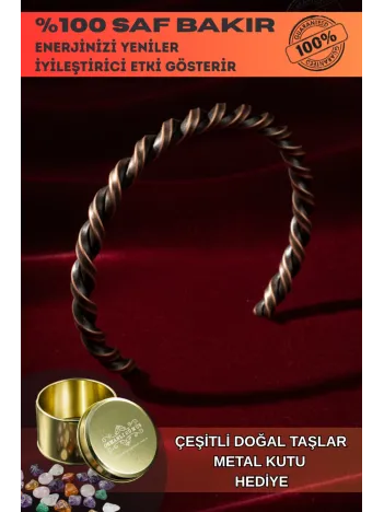 Tork Model %100 Saf Bakır Erkek Kadın Bileklik – Metal Kutu ve Doğal Taşlar
