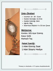 Kadın Gümüş Saat - Gelin Saati - Retro Tasarım 925 Ayar Gümüş Kadın Saat Elips Model