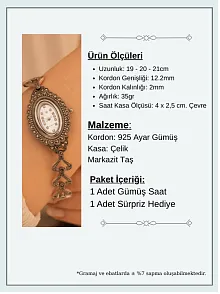 Kadın Gümüş Saat - Gelin Saati - Retro Tasarım 925 Ayar Gümüş Kadın Saat Elips Model