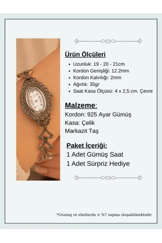 Kadın Gümüş Saat - Gelin Saati - Retro Tasarım 925 Ayar Gümüş Kadın Saat Elips Model