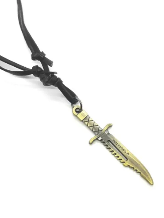 Avcı Bıçak Motif Bakır Erkek Deri Kolye Büyük Boy DKL000KILIC