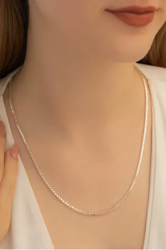 Kadın Gümüş Kolye - 2mm 925 Ayar Küp Zincir Gümüş Kolye