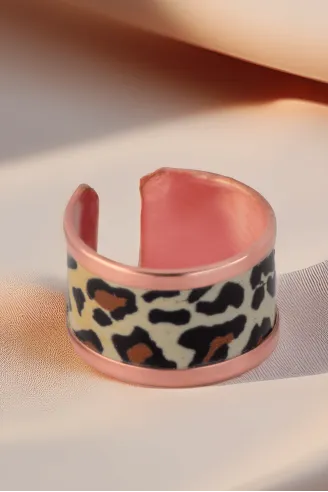 Kadın Bakır Yüzük - Leopar Model Özel Baskı Metal Kutu Ve Kuvars Taşı