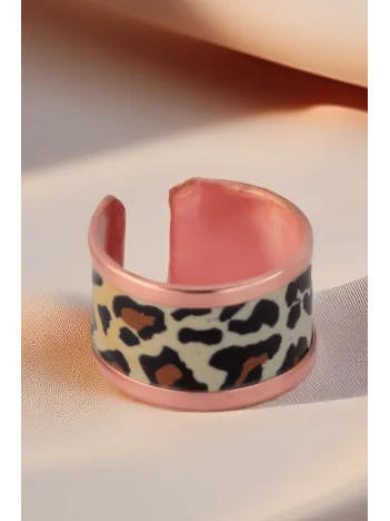 Kadın Bakır Yüzük - Leopar Model Özel Baskı Metal Kutu Ve Kuvars Taşı