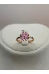 Kadın Gümüş Yüzük - Rose Kaplama Pembe Yonca Model Gümüş Yüzük