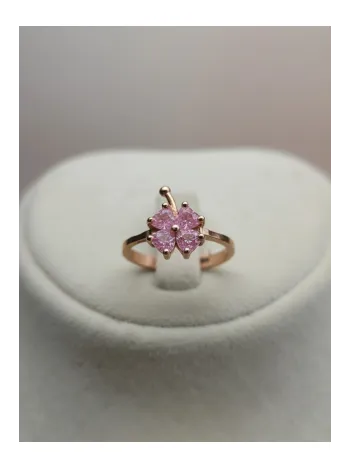 Kadın Gümüş Yüzük - Rose Kaplama Pembe Yonca Model Gümüş Yüzük