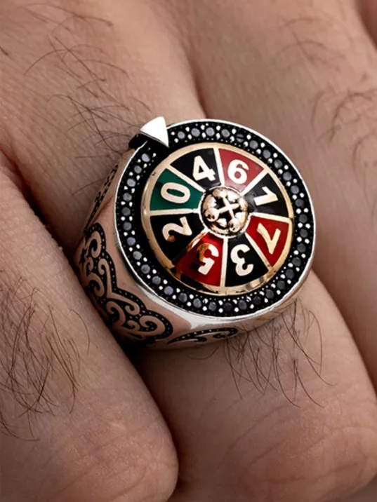 Las Vegas Rulet Model Döner Başlı Erkek Gümüş Yüzük