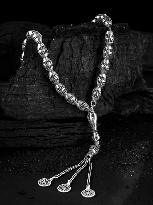 Erkek Tesbih - Vecize Oksitli 925 Ayar Gümüş Erkek Tespih Orta Boy 36gr Erkek Tesbih - Vecize Oksitli 925 Ayar Gümüş Erkek Tespih Orta Boy 36gr