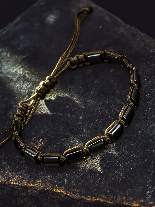 Erkek Kadın Doğal Taş Bileklik - Siyah Hematit Doğal Taşlı Makrome Model 3 Unisex Bileklik