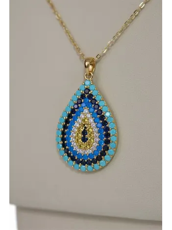 Kadın Gümüş Kolye - Damla Model Nazar Boncuk Detaylı Zirkon Taşlı Gümüş Kolye Kadın Gümüş Kolye - Damla Model Nazar Boncuk Detaylı Zirkon Taşlı Gümüş Kolye