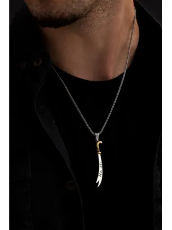 Erkek Gümüş Kolye - Tilki Kuyruğu Zincirli Hz.ali Yazılı Zülfikar Kılıcı Motifli Erkek Kolye