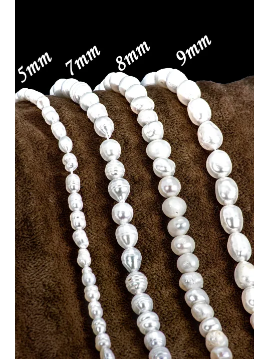 Gerçek Dizi İnci - 7mm Doğal Beyaz Yanar Dönerli Tatlısu Yuvarlak İnci Takı Yapım Malzemesi