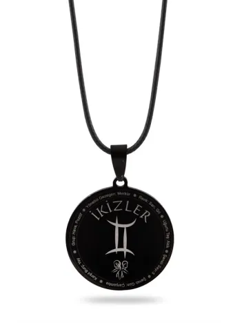 İkizler Burcu Kolyesi Bayan Erkek Çelik Deri Kolye CKLIKIZLERB-SYH