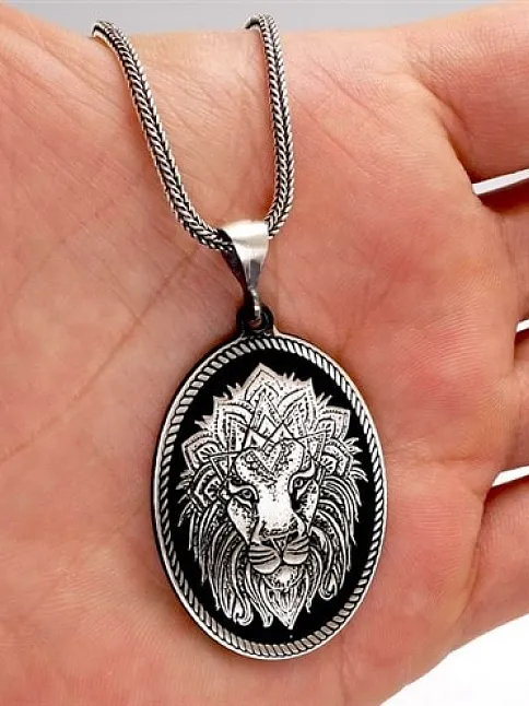 Aslan Modeli Erkek Gümüş Kolye Zincir