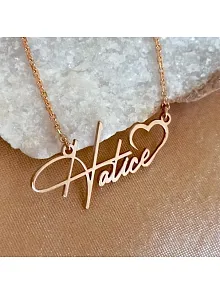 Kişiye Özel Kalp İmza İsim Yazılan Rose Renk Bayan Gümüş Kolye Zincir GKLROSISIMK
