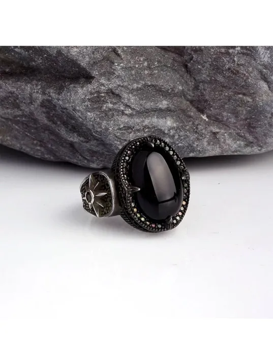 Erkek Gümüş Yüzük - 925 Ayar Oniks Taşlı Yıldız Model Gümüş Erkek Yüzük Erkek Gümüş Yüzük - 925 Ayar Oniks Taşlı Yıldız Model Gümüş Erkek Yüzük