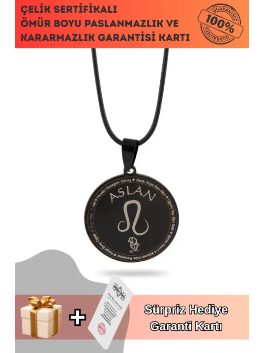 Aslan Burcu Kolyesi Kadın Erkek Çelik Deri Kolye CKLASLANBUR-SYH