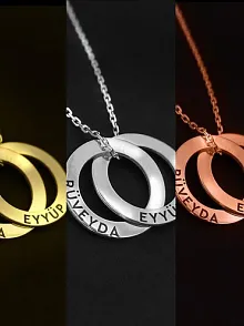 Çift Halka Isimli Gümüş Kolye Sarı (gold) Gklbynhalka