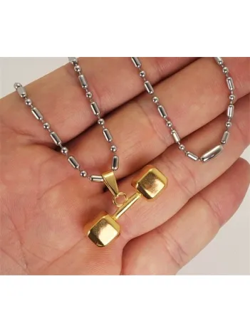 Altın Sarısı Paslanmaz Çelik Dambıl Dumbell Erkek Kolye Zincir Küçük Boy