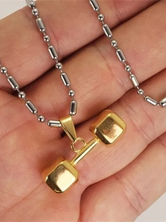 Altın Sarısı Paslanmaz Çelik Dambıl Dumbell Erkek Kolye Zincir Küçük Boy