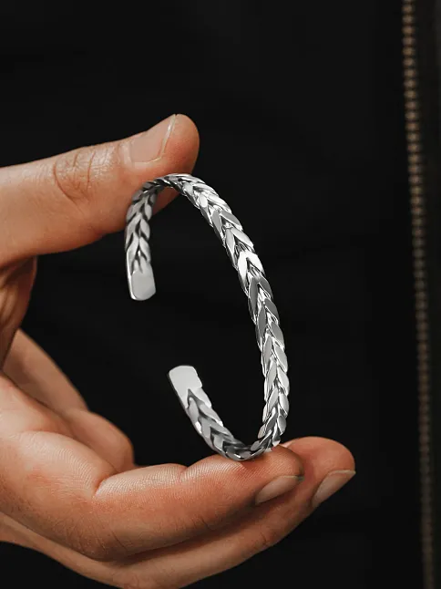 Erkek Gümüş Bileklik - Jaha El Yapımı Model Erkek Bileklik Kelepçe Her Bileğe Uyar
