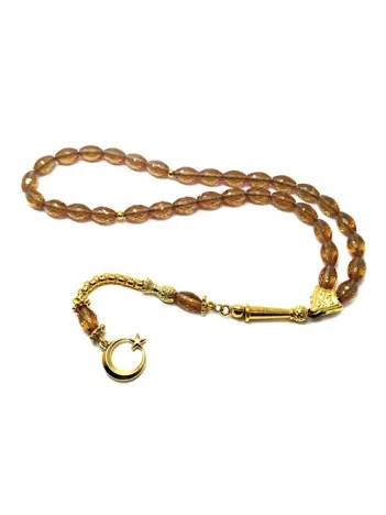 Zultanit Taşlı Altın Kaplama Tespih Arpakesim Orta Bilek Boy