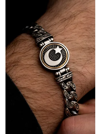 Erkek Gümüş Bileklik - Ayyıldız Model Gurmet Zincir Gümüş Bileklik Künye