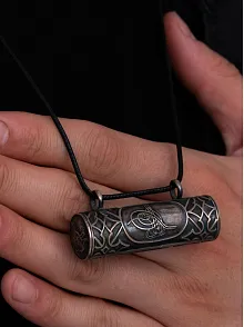 Erkek Gümüş Kolye - Cevşen Osmanlı Tuğralı İri Boy Gümüş Muska Kolye
