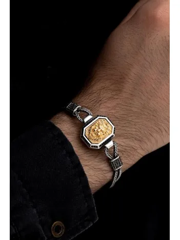 Erkek Gümüş Bileklik - Aslan Figürlü Tilkikuyruğu Zincirli 925 Ayar Gümüş Bileklik