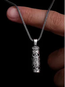 Hatlı Gümüş Erkek Cevşen Muska Kolye Zincir