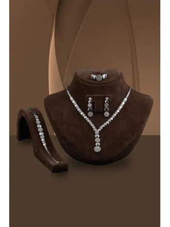 Hürrem Su Yolu Gümüş Bayan Set - Kolye, Bileklik, Küpe, Yüzük