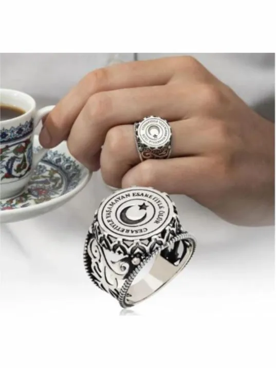 Erkek Gümüş Yüzük - Ay Yıldız İşlemeli 925 Ayar Gümüş Erkek Yüzük Erkek Gümüş Yüzük - Ay Yıldız İşlemeli 925 Ayar Gümüş Erkek Yüzük