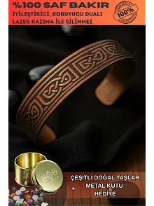 Erkek Kadın Bakır Bileklik - Alpha Model Bakır Bilezik Metal Kutu Ve Doğal Taşlar