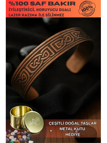 Erkek Kadın Bakır Bileklik - Alpha Model Bakır Bilezik Metal Kutu Ve Doğal Taşlar