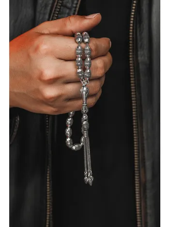 Erkek Tesbih - İcabet Oksitli 925 Ayar Gümüş Erkek Tespih Büyük Boy 38gr