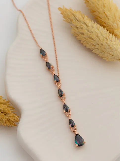 Kadın Gümüş Kolye - Mistik Topaz Taşlı Rose Damla Model Kadın Gümüş Kolye Gklmstktdml-ros