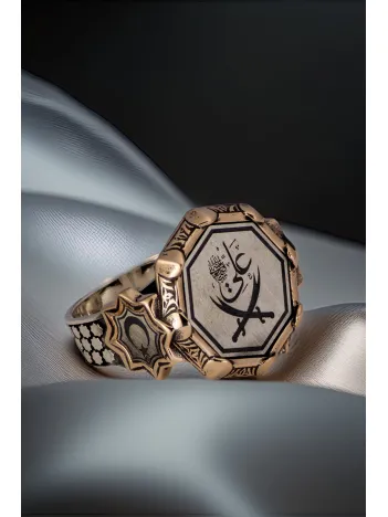 Erkek Çift Zülfikar Kılıcı İşlemeli Yanı Ay Yıldız Model 925 Ayar Gümüş Yüzük