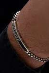 Erkek Gümüş Bileklik - Küp Zincirli Grek Desenli Zirkon Taşlı Gümüş Bileklik