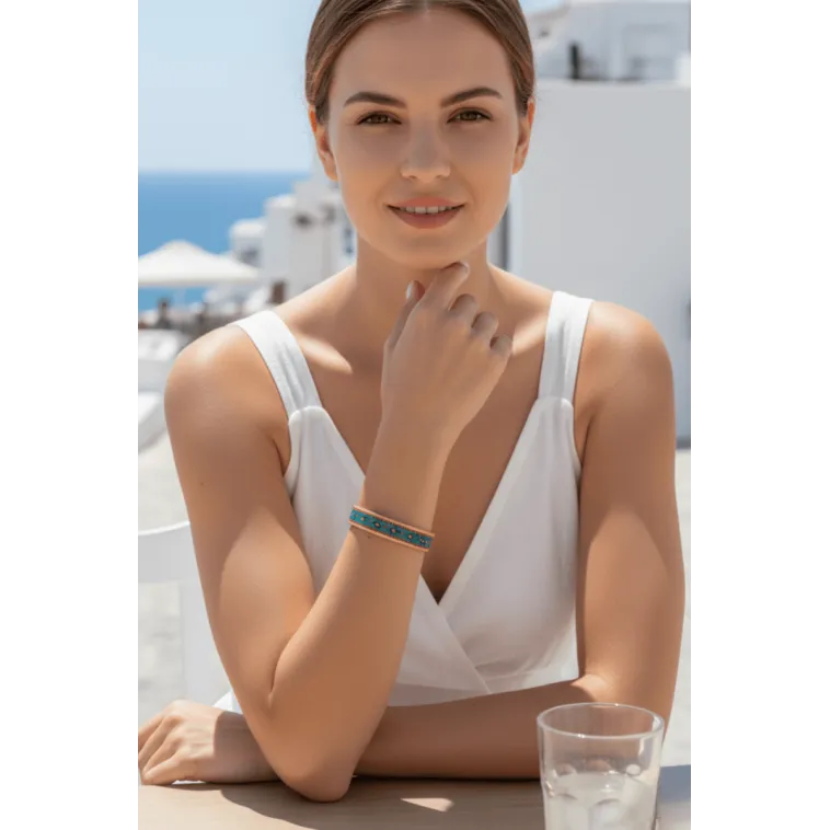 Kadın Bakır Bileklik - Marta Model Özel Baskı Metal Kutu Ve Kuvars Taşı Kadın Bakır Bileklik - Marta Model Özel Baskı Metal Kutu Ve Kuvars Taşı