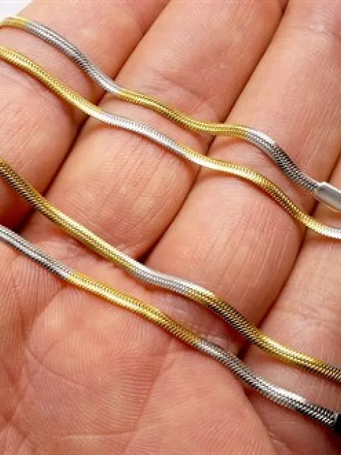 Sarı Beyaz Yassı Model Snake Yılan Erkek Kolye Zincir