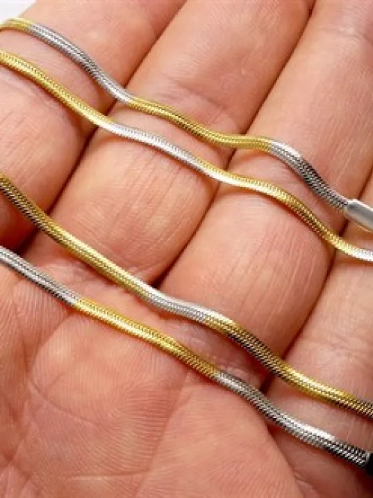 Sarı Beyaz Yassı Model Snake Yılan Erkek Kolye Zincir