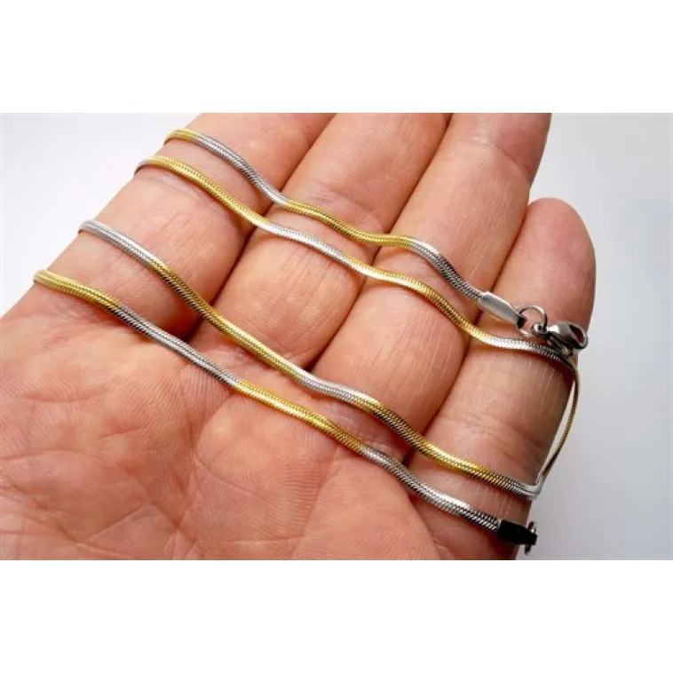 Sarı Beyaz Yassı Model Snake Yılan Erkek Kolye Zincir Sarı Beyaz Yassı Model Snake Yılan Erkek Kolye Zincir