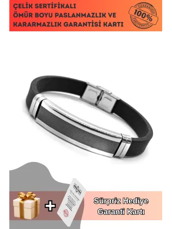 Baklava Çizgi Desen Kauçuk Çelik Erkek Bileklik CBLBKLVADSN-BYZ