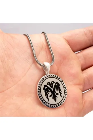 Çift Başlı Selçuklu Kartalı Siyah Renk Erkek Gümüş Kolye Zincir