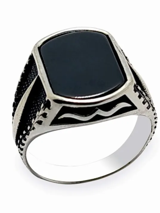 Oniks Taşlı Erkek Gümüş Yüzük