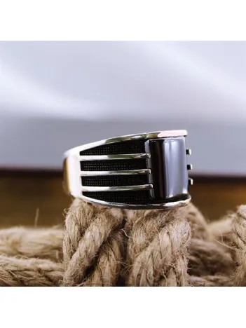 Siyah Oniks Taşlı Model Özel Seri Erkek Gümüş Yüzük