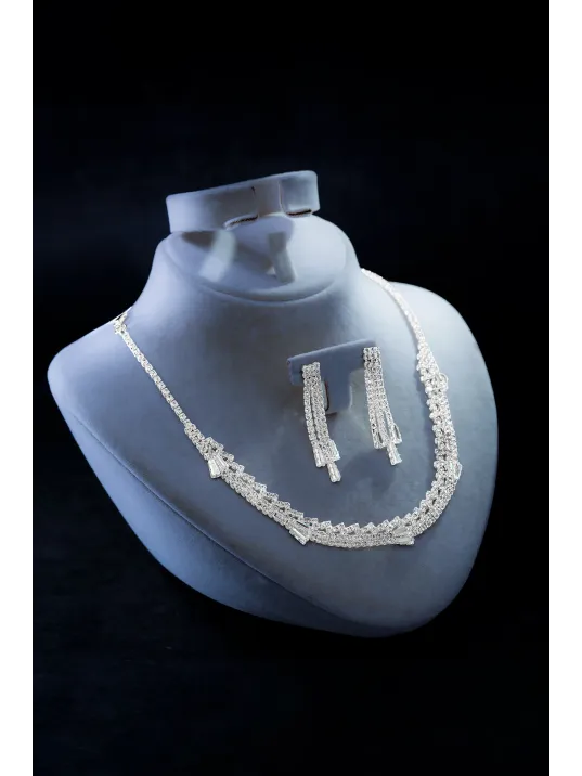 Kadın Bijuteri Kolye Küpe Set - Alexia Model Baget ve Zirkon Taşlı Zarif Su Yolu Set