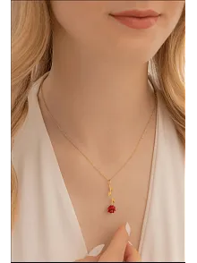 Zirkon Taşlı Rose Gül Çiçeği Model 2 Kadın Gümüş Kolye Gklglcckmd2-ros