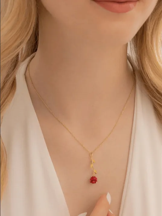 Zirkon Taşlı Rose Gül Çiçeği Model 2 Kadın Gümüş Kolye Gklglcckmd2-ros